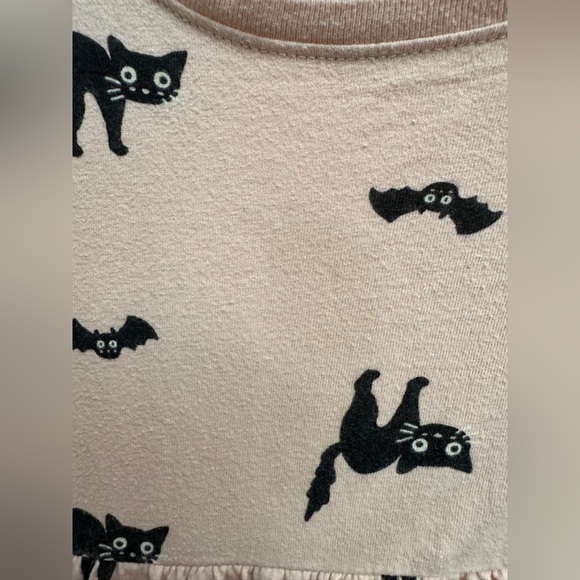 Old Navy 3T Pink & Black Halloween Bat & Cat Long Sleeve Dress - Picture 2 of 6